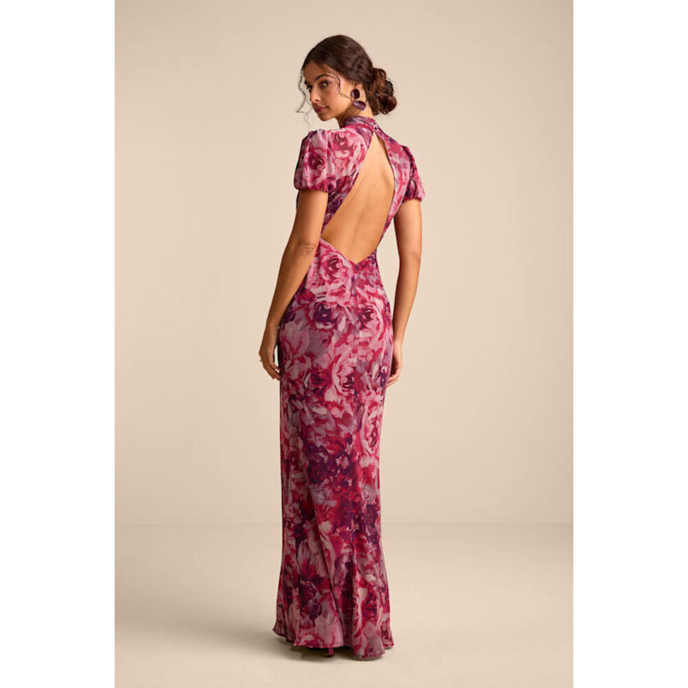 Lulus Langley Mauve Multi Floral Backless Maxi Dress Purple - Size XS & NWT